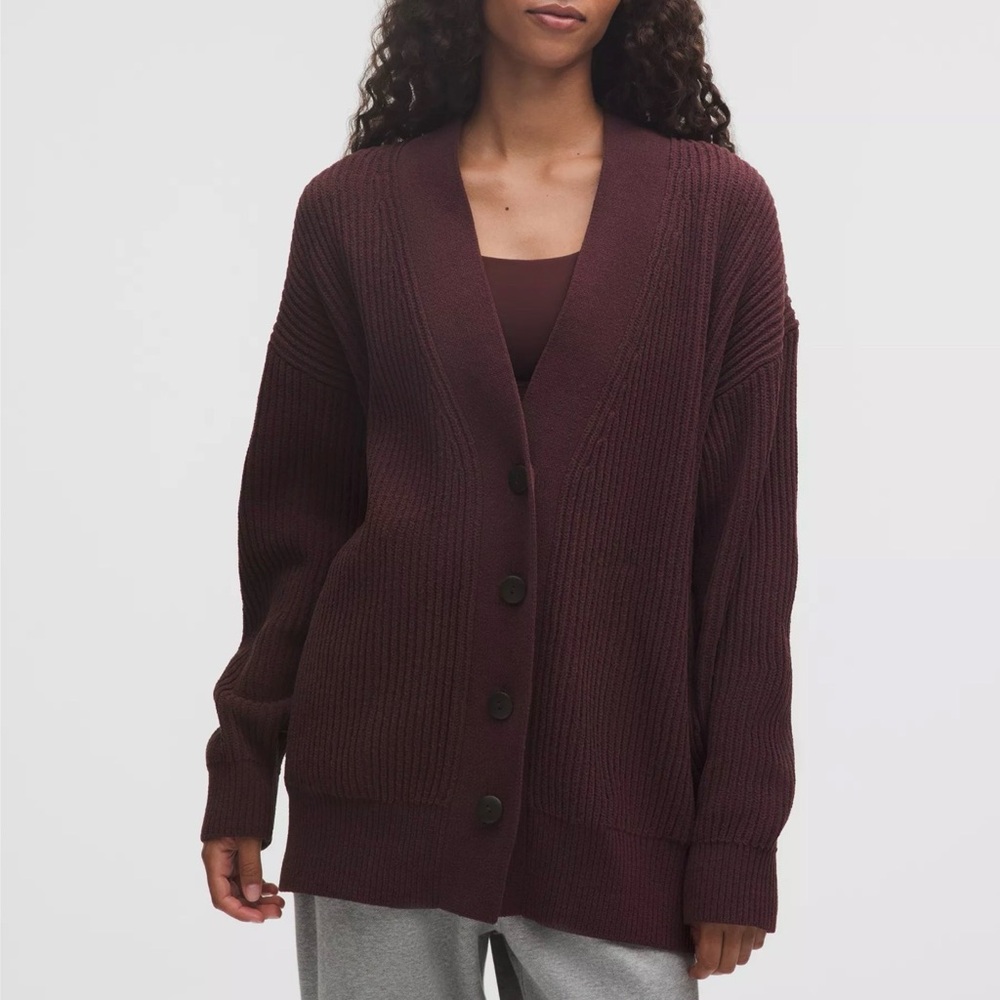 Lululemon Athletica Deep Maroon Plum Button Front Cardigan